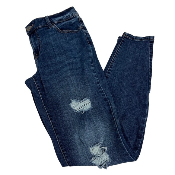 MAURICES Women’s Blue Jeans Medium (9/11) Long Distressed Mid-Rise Medium Wash - Picture 5 of 13